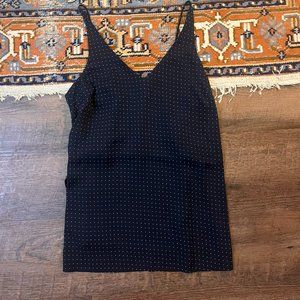 AYR Atlas Silk Navy Dot Side Slit Tank Tunic Camisole Top Small EUC